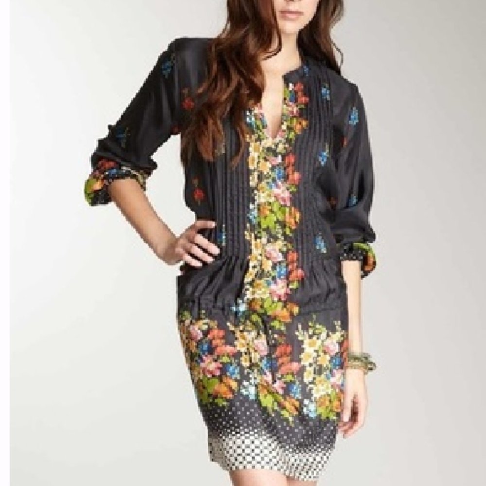 Johnny Was Floral Grey Tunic Dress Sz S
